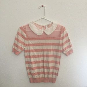 Peter Pan collar striped t shirt sweater